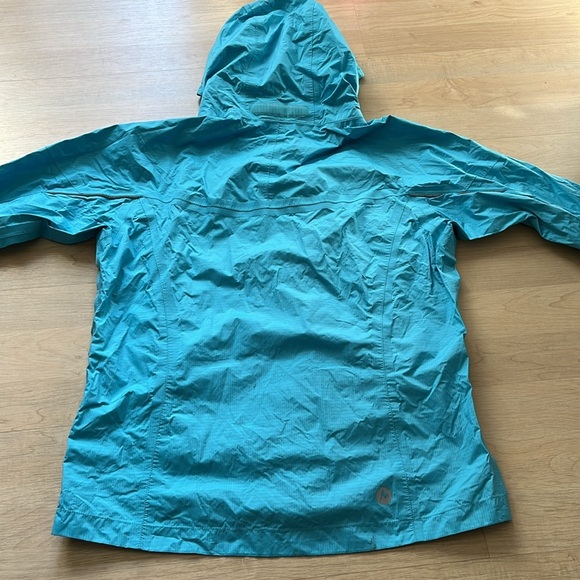 Marmot Kids Aqua Blue Lightweight Rain Jacket Youth XL Hood Zippered Pockets - Picture 2 of 9